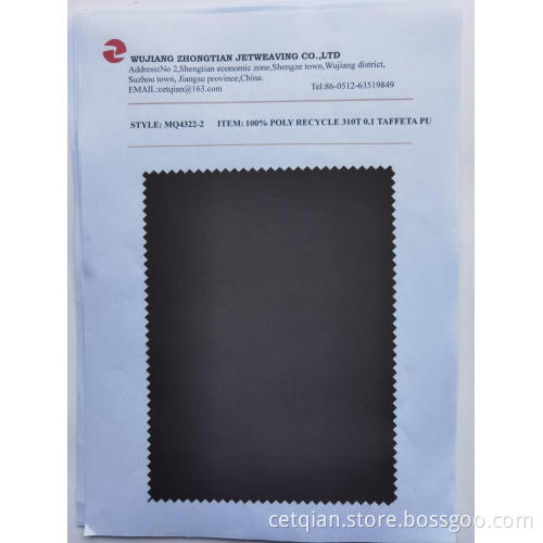 100% POLYESTER RECYCLED 310T 0.1 TAFFETA PU COATING